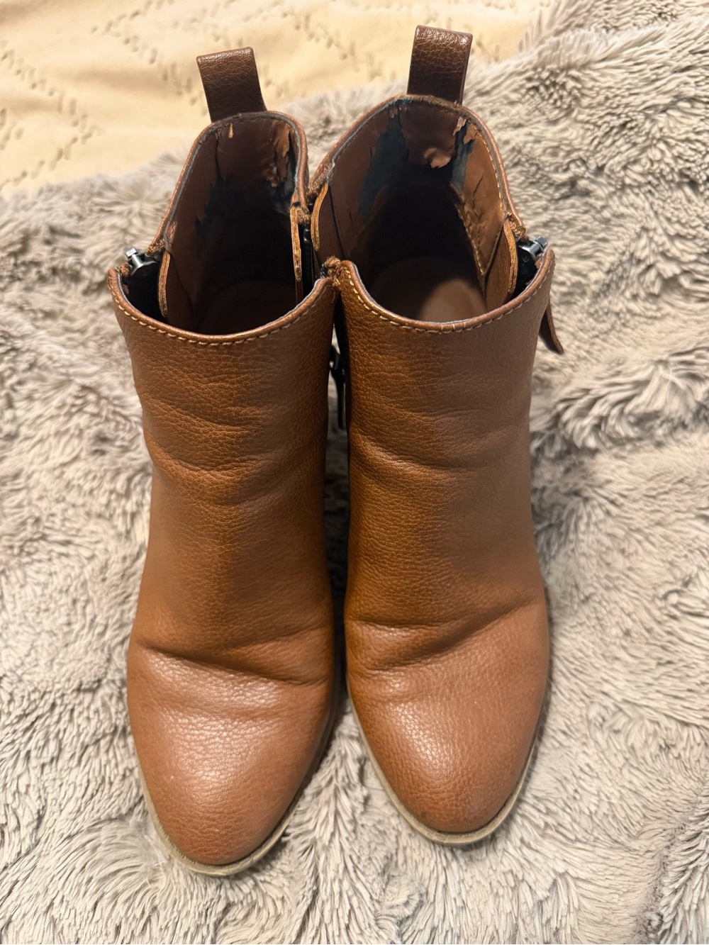 Universal Thread Tan Brown Leather Ankle Booties with Side Zip